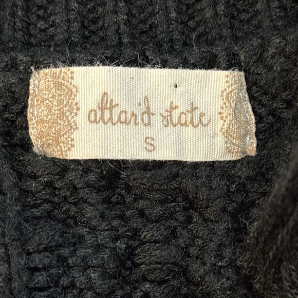 Altar’d State Black Cable Knit Fringe Boho Acrylic Relaxed Fit Sweater Womens S - Picture 7 of 9